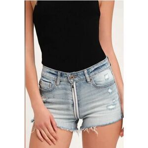 Pistola x Revolve Winston Light Wash Front to Back Zipper Denim Cutoff Shorts 27